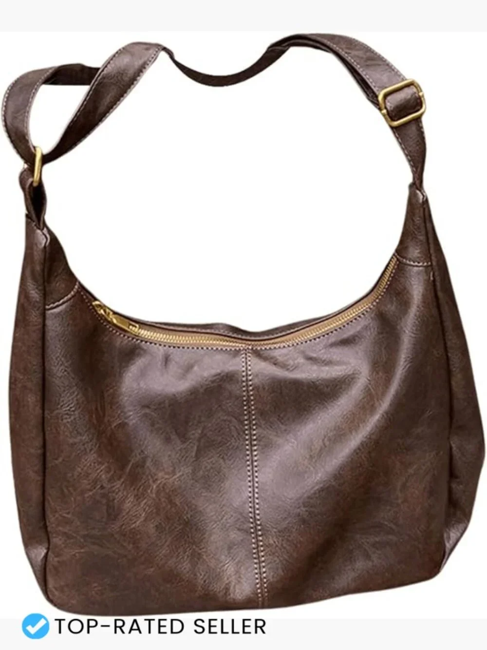 Soft PU Leather Crossbody Hobo Bag Vintage Slouchy Zipper Shoulder Bag Chic